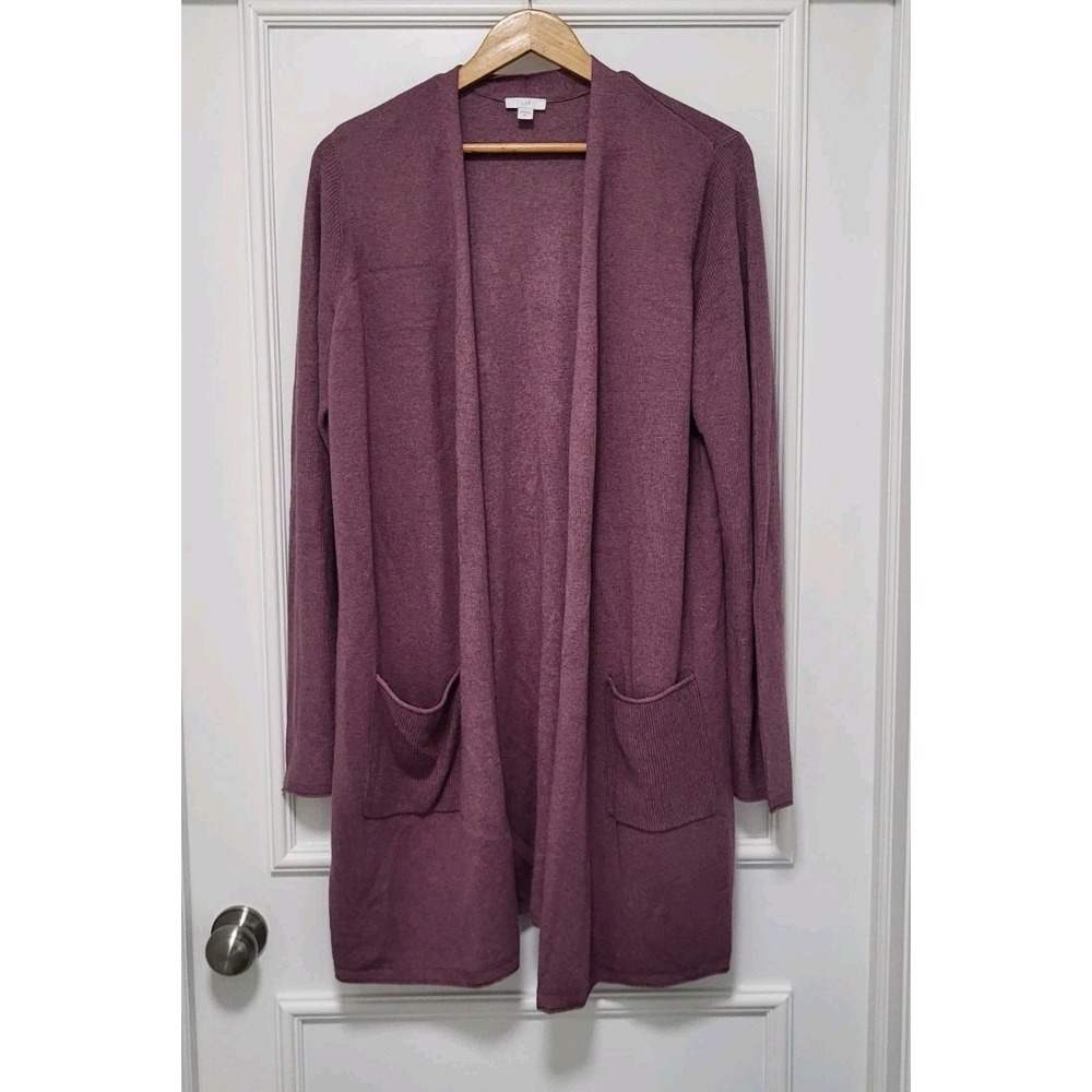 J Jill Plum Purple Long Open Cardigan Sweater Pockets Sz L Tall